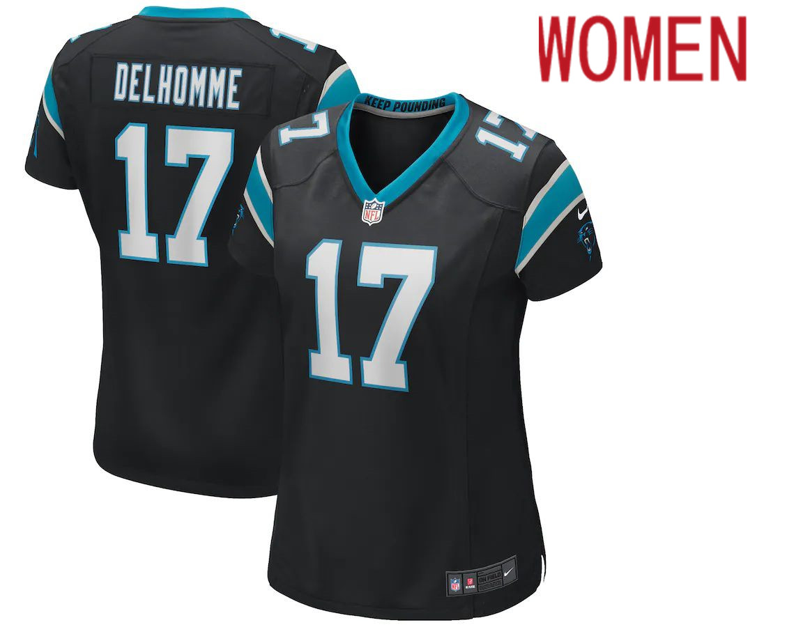 Women Carolina Panthers #17 Jake Delhomme Nike Black Game Retired Player NFL Jersey->women nfl jersey->Women Jersey